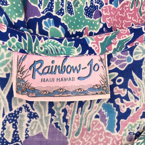 Rainbow Jo Vintage Women Size Large Hawaiian Tropical Print Natural Fiber Dress - Picture 7 of 10